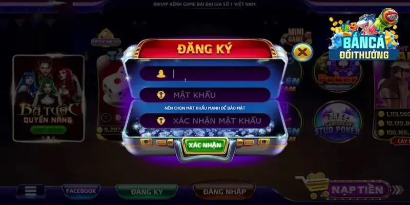 Giao diện đăng ký tài khoản rikvip